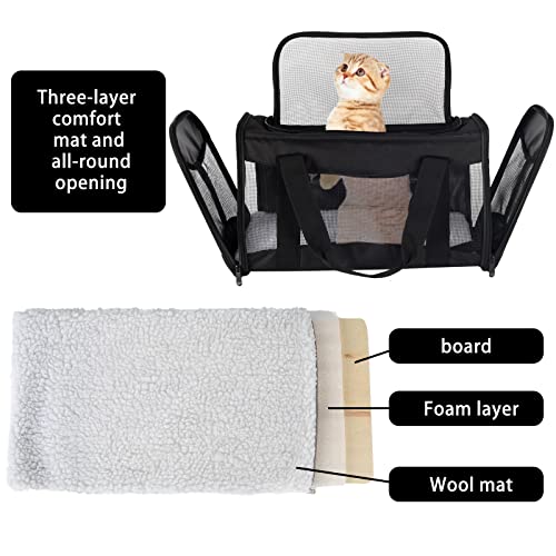 Cat Carrying Case - Pet Carrier Airline Approved, Protable and Breathable Pet Travel Carrier Removable Fleece Pad, Collapsible Cat Carrier Dog Carrier for Medium Cats Small Cats Dogs (X-Large, Black) - color: black, size: 20.0"L x 13.0"W x 13.0"H