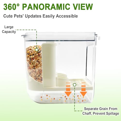 No Mess Bird Feeder for Cage Automatic Bird Seed Feeder | Seed Cube for Bird Cage with Perch & Transparent Food Container Parakeet Cage Accessorie for Parrots Budgies Lovebirds Canary