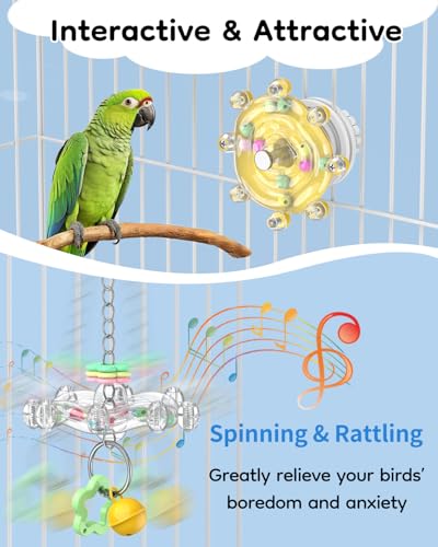 Pawfly 2 Pcs Bird Toys for Parakeets, Colorful Spinning Wheel Chew Toys, Interactive Spinner Rattle Parrot Toys, Cockatiel Toys, Parakeet Toys, Bird Cage Accessories for Entertainment Chewing Exercise - color: Yellow, size: 2 PC