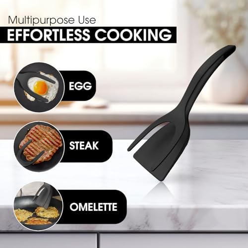 NYANO Egg Flipper Spatula: 2-in-1 Grip and Flip Design – Perfect Egg Spatula Flipper, Pancake Flipper, and Omelette Flipping Spatula, Ideal for Cooking and Baking. (Black and Red - 2 Pack)