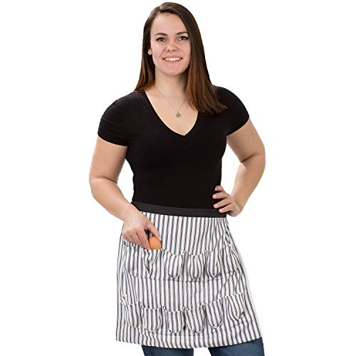 Egg Collecting & Gathering Apron 12 Pockets, Black and White Ticking Stripe