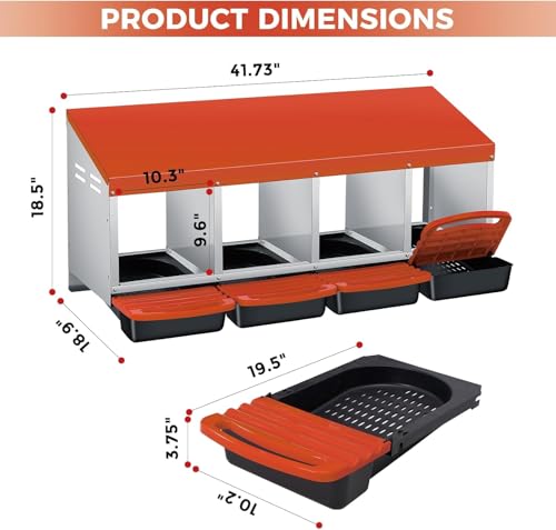 4 Holes Chicken Nesting Boxes for Laying Eggs, Wall-Mounted & Floorstanding Nesting Boxes for Chickens Ducks Geese, for Farm Backyard Chicken Coops, Orange - color: Orange, size: 4 Holes