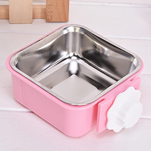 Crate Dog Bowl,Removable Stainless Steel Water Food Feeder Bowls Crate Coop Cup,Pet Cage Bowls with Bolt Holder for Cat, Puppy, Birds, Rats, Rabbits Small Animals ((Blue+Pink) Square, Samll) - color: (Blue+Pink) Square, size: Small