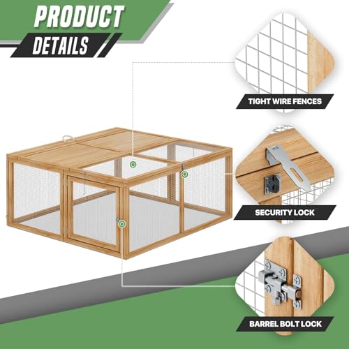 Portable Folding Chicken Coop Rabbit Hutch, Small Animal Playpen with Top & Side Doors for Chickens, Rabbits, and Poultry, 45.5 x 42.5 x 20 inch Natural