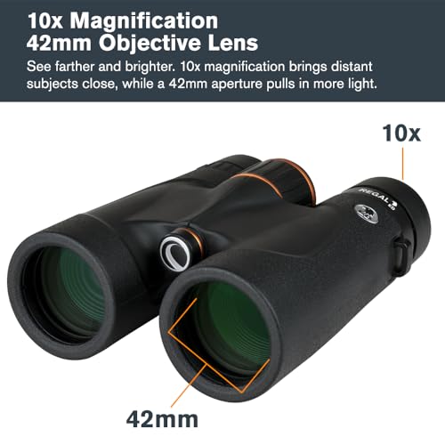 Celestron Regal ED 10x42 Roof Binoculars – ED Glass for Hunting & Wildlife | Premium ED Optics, Phase, Dielectric Coated BaK–4 Prism, Fully Multi–Coated Glass, 6.5 ft Close Focus, Tripod Adaptable - size: 10x42mm