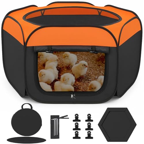 Brooder Box for Chicks, Starter Kit Pop-Up Chicken Brooder Playpen with Double Doors, Collapsible Chick Pen for Indoor Outdoor Use, Up to 20 Baby Chicks, Ducks & Quail