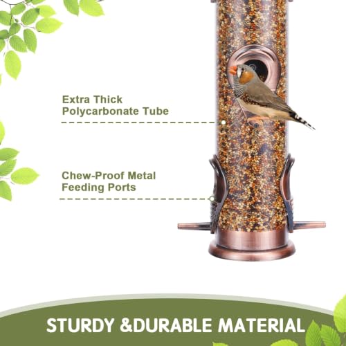 1PK Metal Wild Bird Feeder,Squirrel Proof Bird Feeders for Outside,Hanging 6 Port Tube Bird Feeder,Finch Bird Feeder for Attracting Birds in Your Lawn, Garden, Balcony-Antique Copper - color: Antique Copper