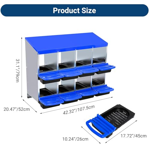 Chicken Nesting Box，Blue 8 Hole Chicken Laying Box, Tray for Easy Egg Collection, Large Holes for Ventilation, Suitable for Chickens & Ducks - color: Blue, size: 8 Holes