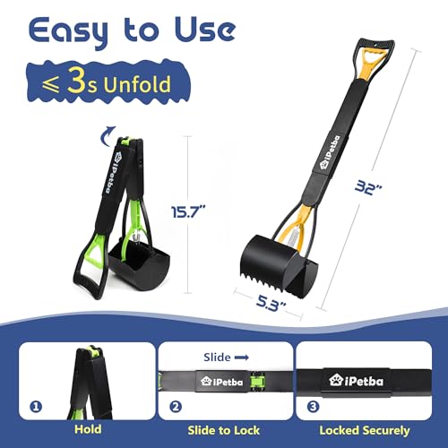 Large Dog Pooper Scooper for Yard, 32 inch Long Handle, 2-Pack - color: 2-Pack Green & Yellow