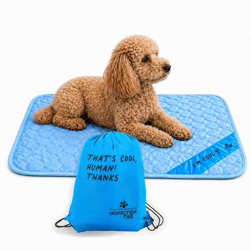 INSPECTOR TAIL Dog Cooling Mat, Indoor & Outdoor, Medium Self Cooling Pad | No Freeze Needed, Breathable, Washable, Portable Cooling Mat for Dogs with Travel Bag, Fits Car, Crate, Floor & Bed, 28"x22" - size: Blue- 27.55" x 22.04"