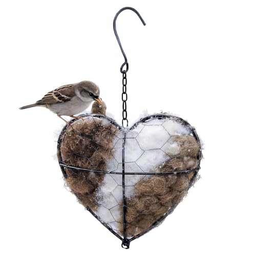 Handmade Alpaca Fiber Bird Nesting Heart, Birds Nests Material Holder, with Refillable Natural Nesting Materials, for Bird Nesting - Outdoor Garden Dispenser & Nesting Material for Wild Birds