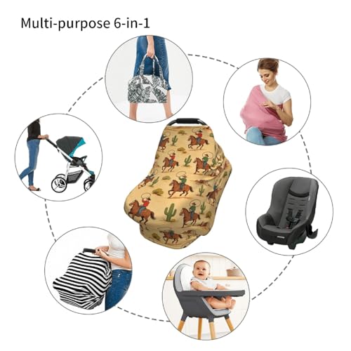 Western Cowboy Cactus Baby Stuff Car Seat Cover for Baby,Mom Nursing Breastfeeding Covers,Multi-Use Car Seat Canopy Carrier Cover,Stroller Cover Newborn Shower Gift for Boys Girls - color: Cowboy