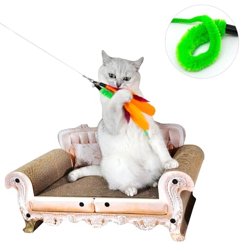 miwoowim 2PCS Retractable Cat Teaser Wands & 9PCS Feather Refills Toy Set | Dual-size telescopic rods (50" & 38"), da bird feather attachments with bells replacement,interactive fishing pole toys - color: 11 PCS Retractable Wand Toy