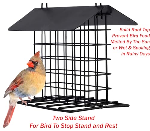 Two of Durable Roof Top Outdoor Garden Yard Suet Bird Parrot Easy Open Reusable Feeders with Stand for Outside Patio Wild Bird Hanging Fruit Capacity Suet Cake Food - style: With Roof Top