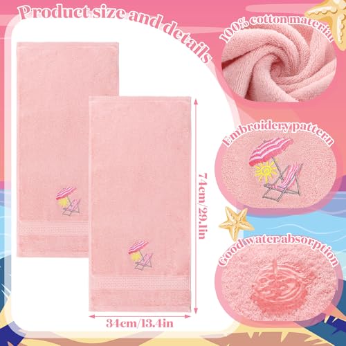 SmoothNovelty 2 Pcs Beach Chair Hand Towels Pink Bathroom Decor 14x29 Inch | Embroidered Pink Bathroom Hand Towels, 100% Cotton, Soft Absorbent, Summer Beach Coastal Theme Bathroom Kitchen Decor - style: Cute Beach Chair