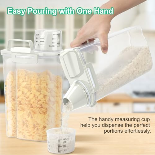 TBMax Rice Container Cereal Storage Container 2 Pack 5 Lbs, Kitchen Pantry Dry Food Storage Holder with Easy-Pouring Spout & Handy Cup, Small Pet Dog Cat Food Dispenser for Daily Feeding -Beige - color: Beige 3+3Qt
