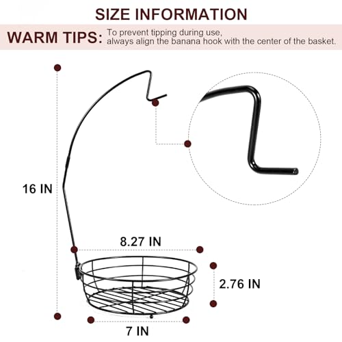 Fruit Basket for Kitchen Counter - Fruit Bowl with Banana Hanger, Rust-Proof Metal Frutero Produce Fruit Holder for Kitchen