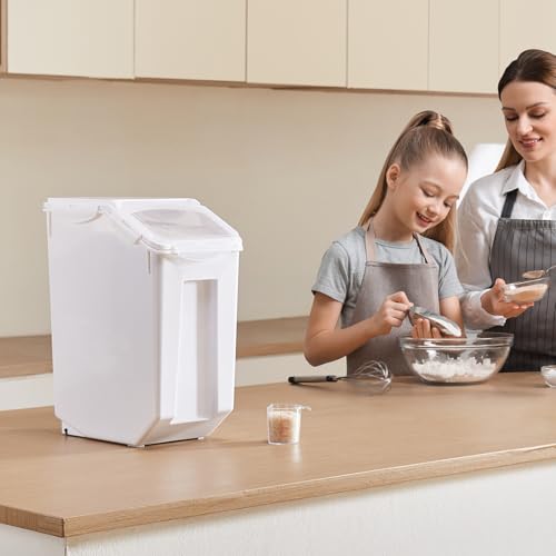 VEVOR Rice Storage Container, 4.5Gallon/20L Capacity Large Dog Food Dispenser Bin, Kitchen Ingredient Grain Cereal Flour Bin, Pet food Containers with Wheels, Measuring Cup, Airtight Lid, 1 Pack - size: 4.5 Gallon*1