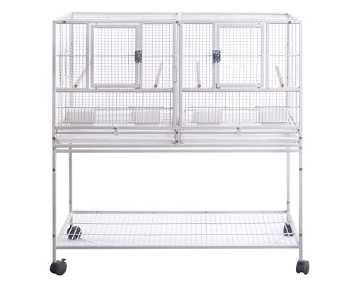 1F/2F/3F Stackable Center Divided Breeder Breeding Bird Flight Double Rolling Cage for Aviaries Canaries Cockatiels Lovebirds Finches Budgies Small Parrots. (White Vein, 1F) - color: White Vein