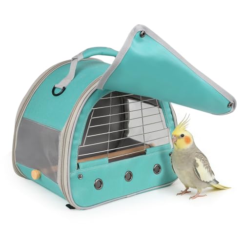 Bird Travel Carrier Cage, with Stainless Steel Metal Window and Wood Perch, Portable Bag for Cockatiel Parakeet Conure Green Cheek Budgie (Green, Steel Window) - color: Green