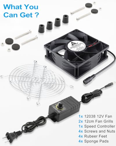 G‌DSTIME 120mm x 38mm Computer Fan with Speed Control, 115V 120V AC-Powered | Dual Ball Bearing, 3000 RPM High Speed, Axial 12V PC Fan with Variable Speed Controller for DIY Cooling Ventilation Projects - size: 1238 w/ Speed Controller