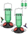 Glass Hummingbird Feeder 2 Pack, 16oz Leak-Proof with Ant Moat & Bee Guards, Easy Clean Wide Mouth, Metal Perches, Green Outdoor Hanging - color: Green