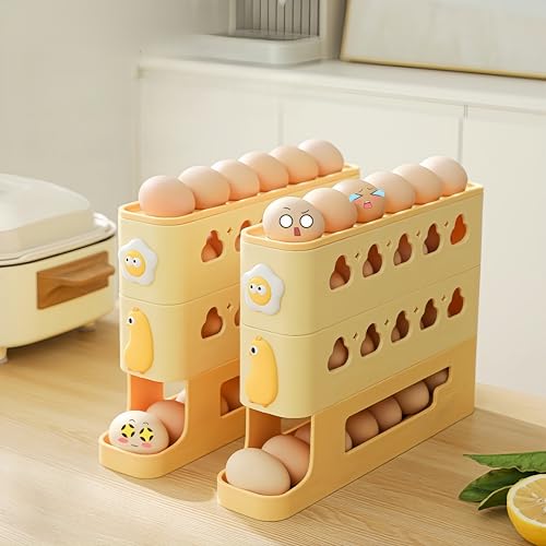 Automatic Rolling Egg Holder for Fridge – 4-Layer Automatic Egg Dispenser, Large Capacity Fridge Eggs Container, Space-Saving Fridge Organizer Tray for Kitchen