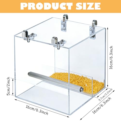 ASelected Clear No Mess Bird Feeder, 6.3in Automatic Bird Feeder for Cage, Acrylic Clear Birds Feeder for Parrots Canary Parakeet Budgerigar Crested Myna Cockatiel Lovebird