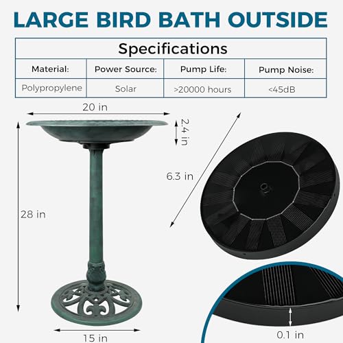 Bird Bath with Solar Fountain Tall Set - Large Resin Bird Bath for Outdoors Garden Decor - Heavy Duty Bird Baths for Clearance Made in USA - Perfect Addition to Your Backyard(Green) - color: green