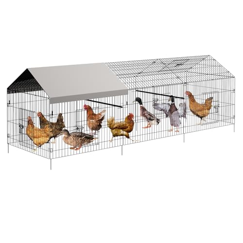 GarveeTech Chicken Coop Metal, 86 Inch & 130 Inch Length Portable Chicken Run with 4-Door, Waterproof & UV Resistant Cover, Large Multi-Pet Outdoor Cage, Duck Houses for Outside Farm Backyard - size: 130"L × 40"W × 40"H