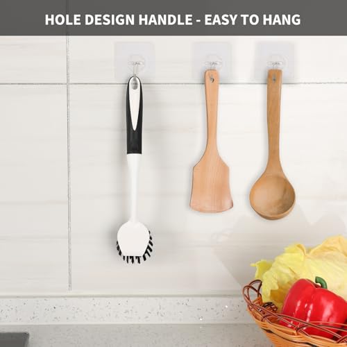 Dish Brush with Handle, 2 Pack Scrub Brushes, Black | Built-in Scraper, For Cleaning Kitchen, Pots, Pans and Sink, Scrubber Washing Tools - color: Black