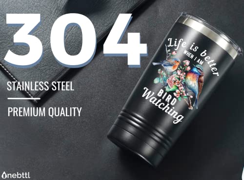 Onebttl Bird Watching Tumbler for Lovers & Watchers, 20oz Stainless Steel Insulated With Lid & Straw, Gift Card & Box Included, Best Birthday Gift - Black - color: Black-Life is better when I am bird watching