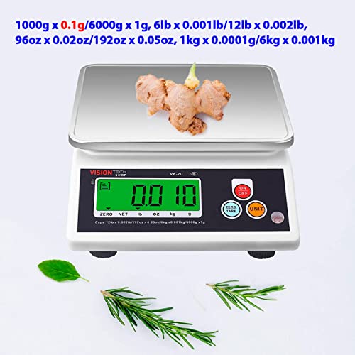 VisionTechShop VK-2D 0.1g Premium Food Kitchen Scale, Lb/Oz/Kg/g Switchable, Stainless Steel Plate Food Scale, Large LCD Display with Backlight, 12lb Max Capacity, 0.001lb Readability - size: VK-2D-12LB