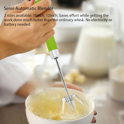 Stainless Steel Semi-Automatic Egg Whisk Set, 2PCS Hand Push Rotary Manual Mixer for Cooking, Whisking, Beating and Stirring (10&12 Inch) - color: Green (10&12in)