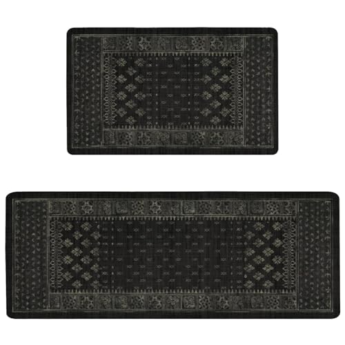 Kitchen Anti-Fatigue Mat, 2PCs, 17.3"x47"+17.3"x29", 0.4" Thick | PVC Non-Slip Cushioned Comfort Washable Floor Rug, Ergonomic Standing Rugs, Easy Clean for Home, Sink, Laundry - color: Black