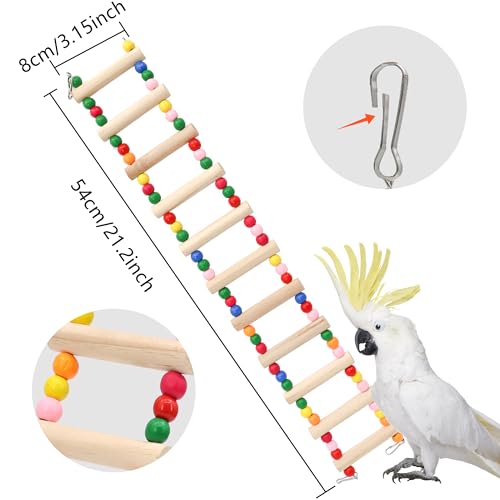 11-Step Bird Ladder Bridge, 21.26 x 3.15 inches Raw Wood and Edible Dye | Pet Hamster Climbing Ladder Swing Toys, Suitable for Small to Medium Birds, Bird Cage Accessories - size: 11 Ladders