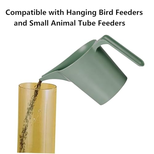 2 Pack Bird Feeder Scoop Set, Ergonomic Plastic Seed Dispensing Funnel, Green, Compatible with Hanging Bird Feeders and Small Animal Tube Feeders