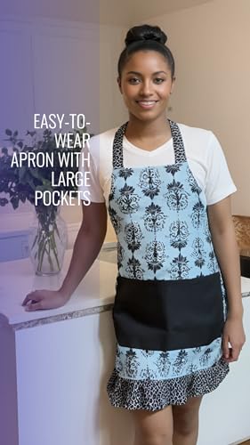 Lovely Flower Pattern Retro Aprons With Large Pockets for Women Girls Cooking Kitchen Bakery Mother's Gift - color: Dark Bloom