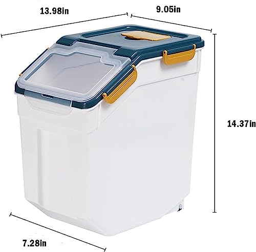 25LB Large Flour Storage Container Bin ,2 Pack Airtight Plastic with Wheels Seal Locking Lid Dispenser Organizer Storage Bin with Measuring Cup & Scoop for Flour, Rice, Grain 50LBS Total - color: Blue/25lbs,2counts