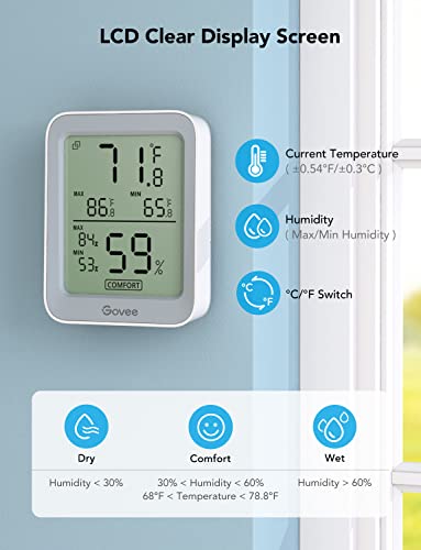 Govee Indoor Hygrometer Thermometer 3Pack H5075 with Bluetooth App Control | Room Temperature Humidity Meter, 164ft Remote Monitor, Smart Alerts, 2 Years Data Storage Export, for Bedroom Wine Cellar - color: Grey, size: 3 Pack
