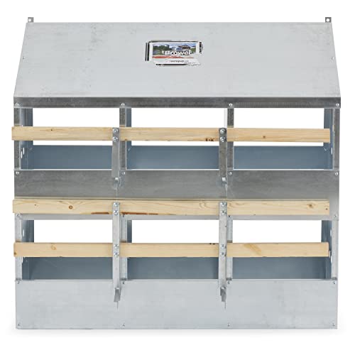 Brower 406B Galvanized Steel 6 Hole, 30 Bird Outdoor Poultry Nest Chicken Brooding Box with Hinged Folding Perches, Silver (2 Pack)