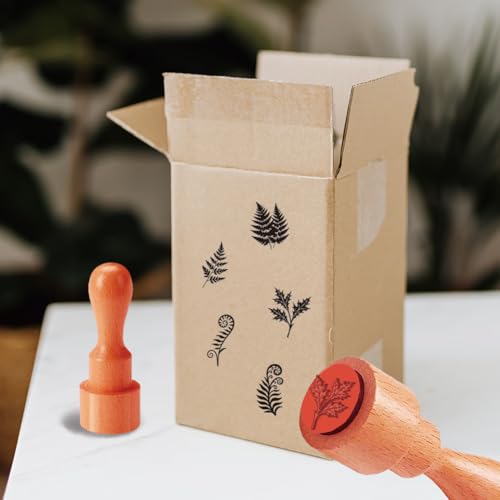 AHANDMAKER 5 Styles Ferns Stamps, Fern Leaves, Plant Silhouettes Mini Wooden Unique Designs Drawing Stamps for DIY Card Making Scrapbooking Stamping Crafting Planner Egg Decorating(No Ink Include) - style: Fern Leaves