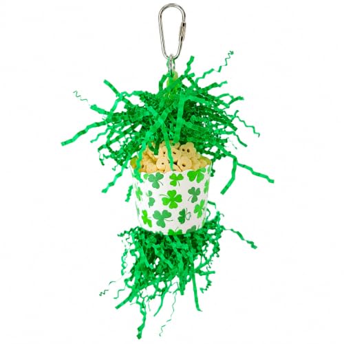 Bonka Bird Toys 2778 Shamrock Sola Cup 7" x 3" Cardboard and Natural Sola Atta Ball Bird Foraging and Chew Toy with Crinkle Paper and Quick Link for Parakeet Cockatiel Conure Quaker - size: Pack of 1
