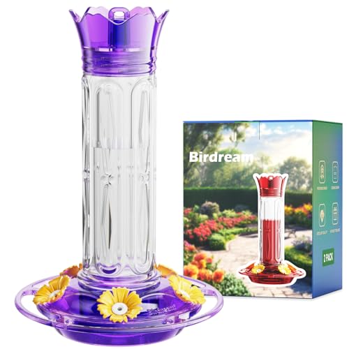 Birdream 10oz Hummingbird Feeders for Outdoors, Plastic Hummingbird Feeder with 5 Bee Guard Feeding Ports & Cleaning Brush, Gift Box Design, Leak Proof, Built-in Ant Moat, Purple - color: Purple, size: 1 Pack