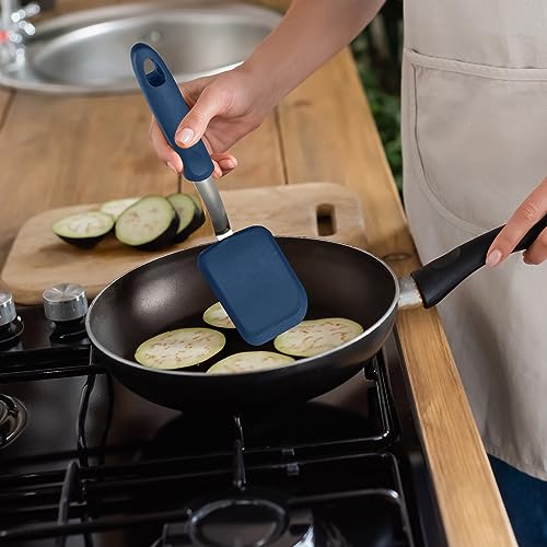 Gejoy 4 Pcs Silicone Cookie Spatula Turner Mini Brownie Spatula Flexible Silicone Spatulas Nonstick Cookware Heat Resistant No Scratch Flipper Baking Utensils for Egg Pancake(Blue, Gray) - color: Blue, Gray