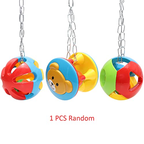 Wontee Bird Hanging Ball with Bell Colorful Chewing Treat Toy for Parrot Parakeet Cockatiel Conure Lovebird Dog Puppy Cat (1 PCS-Random) - size: 1 PCS-Random