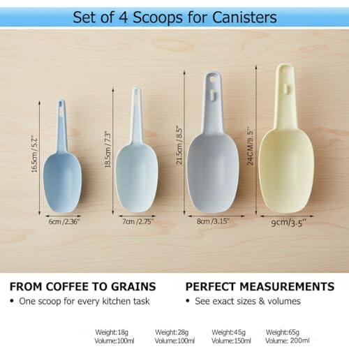 Nesting Kitchen Scoops for Ice Cubes Set of 4, Multi-Purpose Food Scoops for Dry Goods, Flour & Coffee Beans, Plastic Measure Scoops for Pet Food Durable & BPA-Free, Stackable for Easy Storage - size: Pack of 4