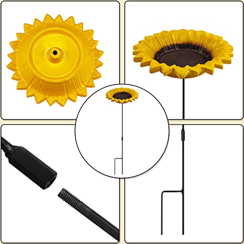 Sunflower Bird Bath&Birdfeeder for Small Birds Outdoors Mtal Flower Bird Bath Bowl Stick into Ground Cute Tray Feeders for Outdoor Garden Decoration for Bird Lovers - style: sunflower