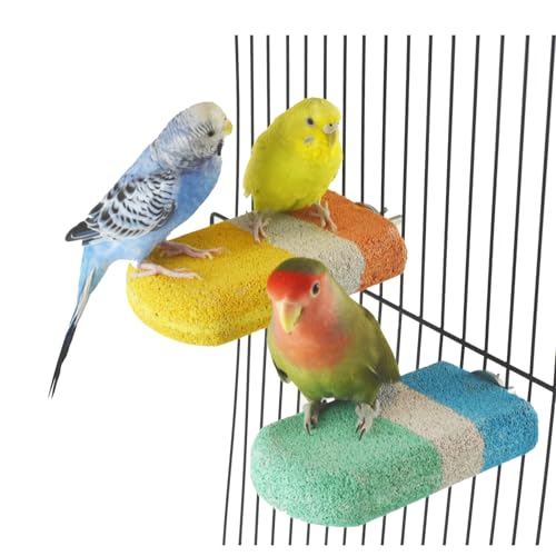 2pcs Bird Beak Grinding Calcium Stone Perch Parakeet Chewing Toy Lava Stand | Cockatiel Chicken Foot Claws Nail Trimmer,Parrot Cage Platform,Volcanic Rock Mineral Block,Small Medium Budgies Conures Rats