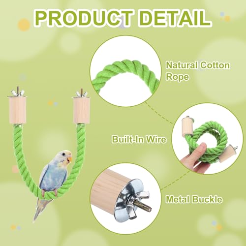Bird Rope Perch Swing, Stand Rope Perch Standing Pole Accessory Climbing Swing Paw Grinding 22 Inch, (Light Green) Intended for Parrot/Parakeet/Budgies/Cockatiels/Lovebirds - color: Light Green, size: 22 Inch